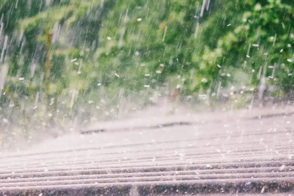 hailstorm falling on a roof