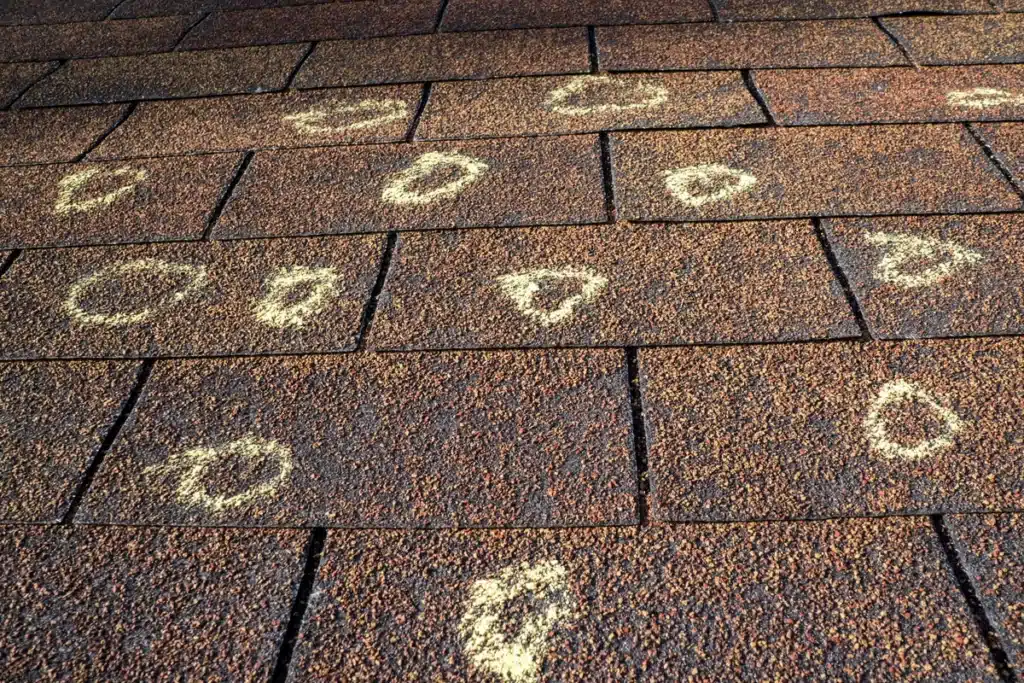 hail damage marked on roof