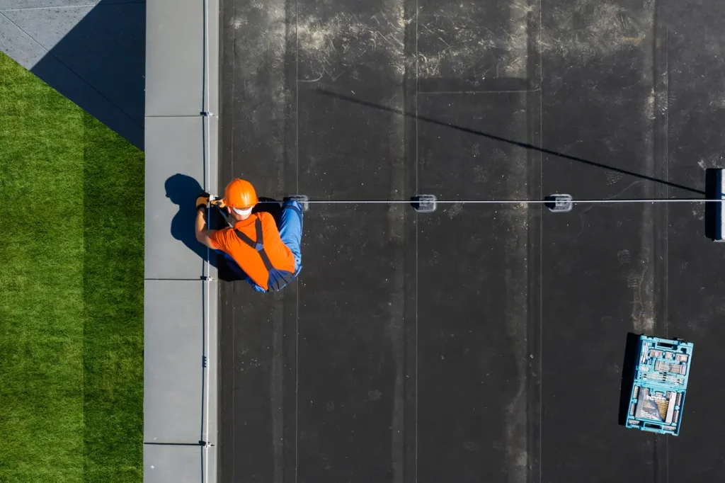 overhead commercial roof install