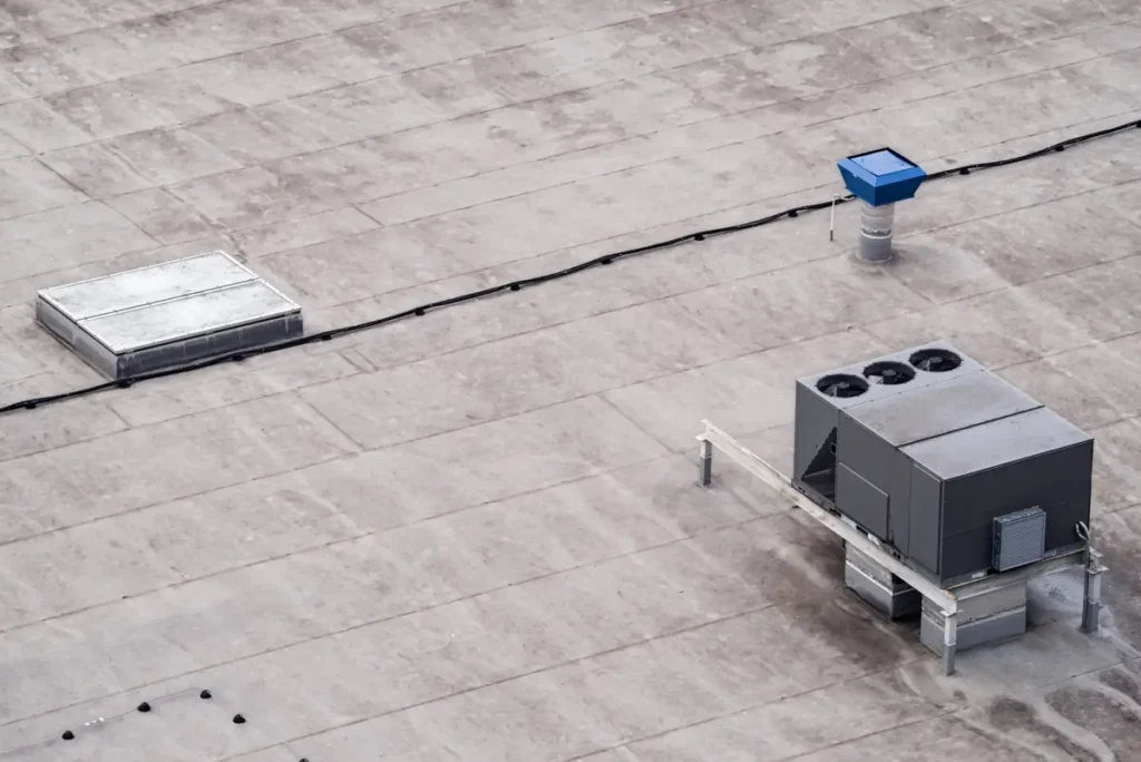 rainy commercial roof