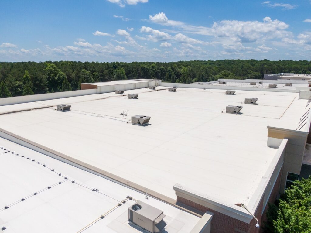 large tpo roofing installation commercial building