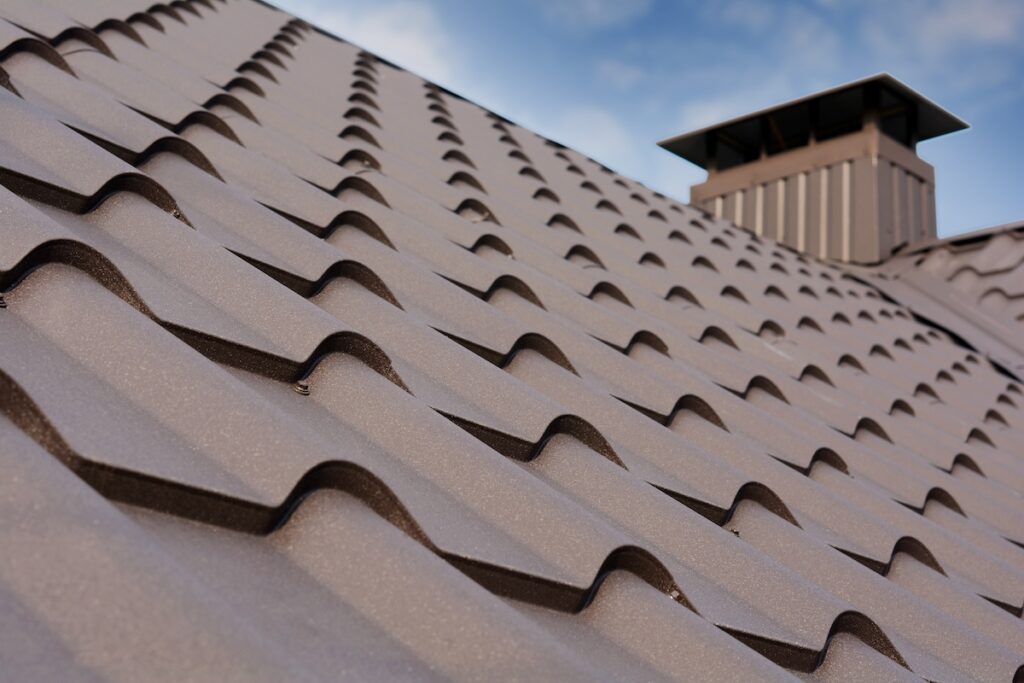 closeup brown metal shingles