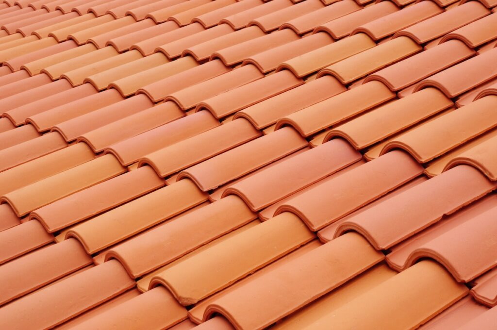 New roof with clay tiles closeup