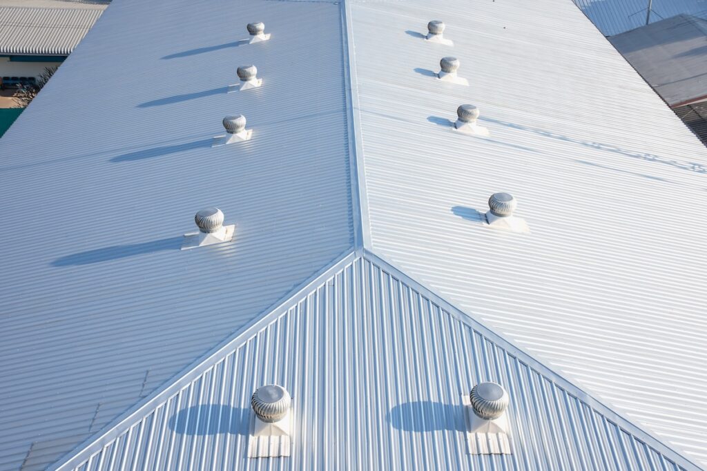 Metal roofing on commercial building warehouse