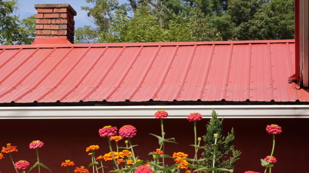 Red metal house roof